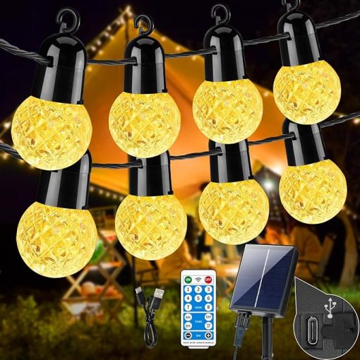 50Ft Solar String Lights Outdoor Waterproof with Remote Shatterproof Bulbs