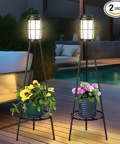 2 Pack Solar Floor Lamps with Plant Stand for Outdoor Garden Decor
