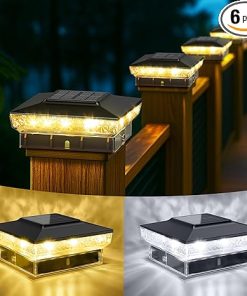 Upgraded Solar Post Cap Lights 6 Pack for 4×4 5×5 Deck Fences