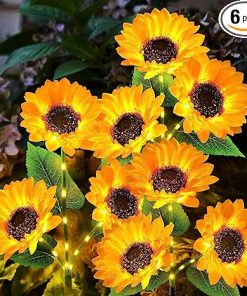 KOOPER Solar Outdoor Lights – 6 Pack Sunflower Decor with Auto On Off