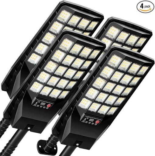 20000LM Solar Street Lights 4-Pack Dimmable LED Motion Sensor IP66