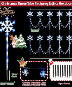 Snowflake Christmas Pathway Lights 10 Pack Waterproof Timer Blue White 2