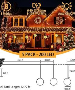 Solar Christmas Ball Lights 5 Pack 200LED Waterproof Globe String Lights 2