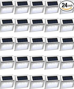 Solar Powered Outdoor Fence Lights 24 Packs Waterproof Pathway Lamps
