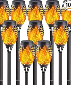 10 Pack Solar Lights Outdoor Mini Flickering Flame Garden Decor