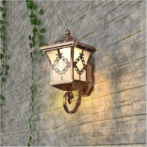 Outdoor Waterproof Solar Wall Lamp Retro Aluminum Glass Lantern - Image 2