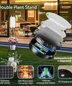2pack 45.4” Outdoor Floor lamp IP65 Waterproof, Solar Lights Outdoor with 2 Plant Stand,Outdoor Patio Decor with USB Charging Port 3 Lighting Modes for Porch Deck Yard and Garden 2