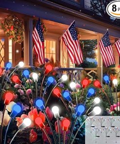 8 Pack Red White Blue Solar Firefly Lights for Patriotic Outdoors