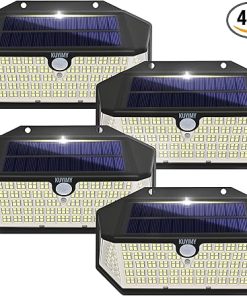 Solar Outdoor Motion Sensor Lights, 266 LEDs, 220° Wide Angle, 4 Pack