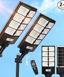 Solar Street Lights 2 Pack Waterproof 10000LM with Motion Sensor