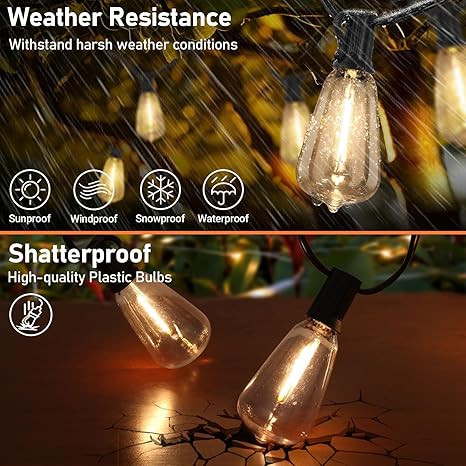 100FT Solar String Lights Remote USB Rechargeable LED Edison Bulbs 2 100FT Solar String Lights Remote USB Rechargeable LED Edison Bulbs - Image 2