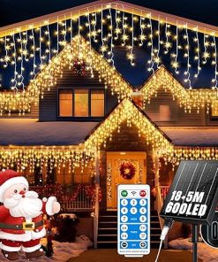 600 LED Solar Icicle Lights with Remote 8 Modes for Holiday Decor