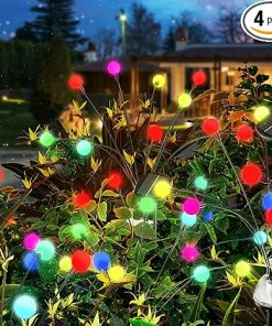 Solar Garden Lights Outdoor 4 Pack RGB Fairy Wind Lights for Patios