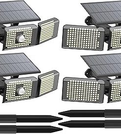 Solar Motion Sensor Outdoor Lights 3600LM with 3 Lighting Modes 4 Pack