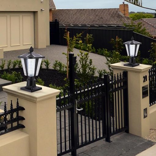 Solar Column Headlights Dimmable LED Lights for Gardens 2 Pack