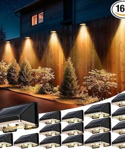 16-Pack Solar Fence Lights Outdoor Waterproof Auto-On/Off Warm White