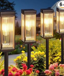 Upgraded 6 Pack Solar Pathway Lights Auto On Off Outdoor Decor