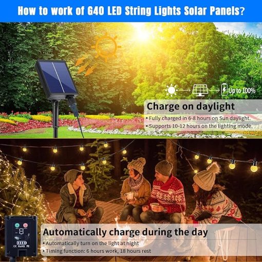 50Ft Solar String Lights Outdoor Waterproof with Remote Shatterproof Bulbs - Image 2