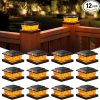 Solar Fence Post Cap Lights 12 Pack Black Waterproof LED Flame Light