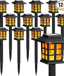 GIGALUMI 12 Pack Solar Flickering Flame Outdoor Lights Waterproof