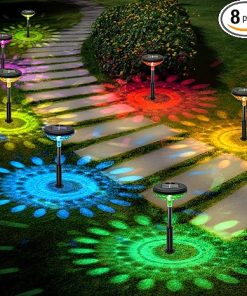 Color Changing Solar Pathway Lights 8 Pack Waterproof LED Outdoor