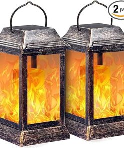 Outdoor Solar Flickering Flame Lanterns Heavy Duty LED 2 Pack