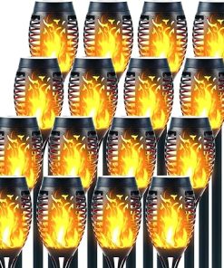 Mini Solar Torch Lights Flickering Flame Waterproof LED Set of 16