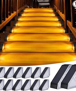 KINKAI Solar Stair Lights for Outside, 14 Pack Outdoor Step Light Waterproof LED Triangle Deck Lighting for Garden, Patio, Yard, Front Door, Porch Decor (Warm Light)