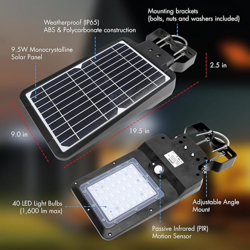 Wagan EL8586 Solar Street Lamp 1600 Lumen Motion Sensor Outdoor Light - Image 2