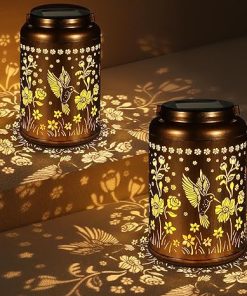 2 Pack Solar Lanterns Waterproof Outdoor Hummingbird Garden Decor