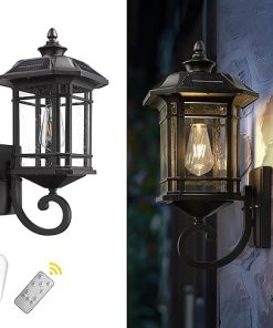 Solar LED Wall Light Outdoor Dusk to Dawn with Remote Control Black