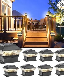 25 Lumens Solar Fence Post Lights for 4×4 Wooden Posts, 8 Pack