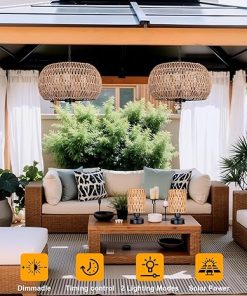 Outdoor Solar Chandelier 4 Light Rattan Waterproof Hanging Lights 2