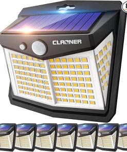 CLAONER Solar Lights Outdoor 128 LED 8 Packs IP65 Motion Sensor Wall Lights