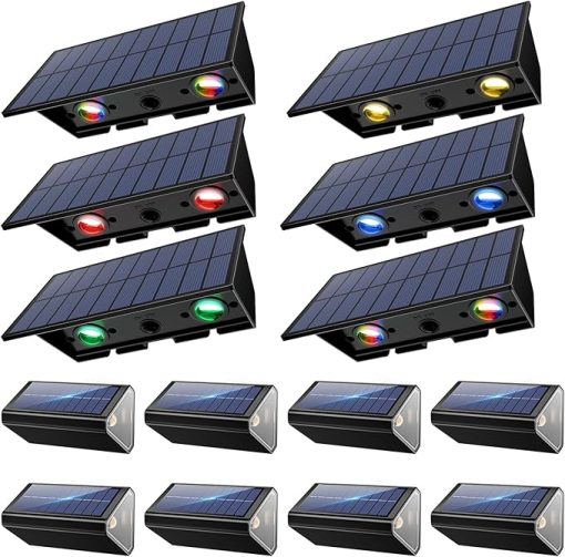 Solar Powered 6 Pack Fence Lights and 8 Pack Waterproof Stair Lights