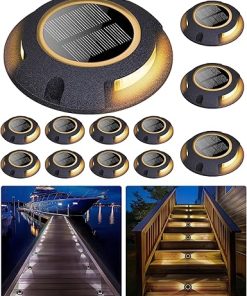 Outdoor Waterproof Solar LED Deck Dock Lights 12 Pack Black & White