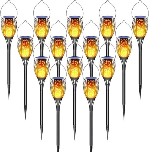 Solar Torch Lights with Flickering Flame, 14 Pack Outdoor Lanterns