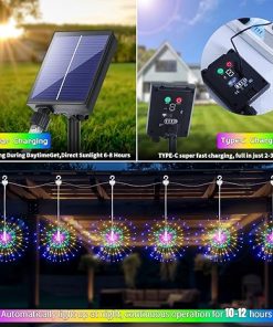 Starburst Solar Firework Lights 6 Pack 1200 LEDs Waterproof Remote 2