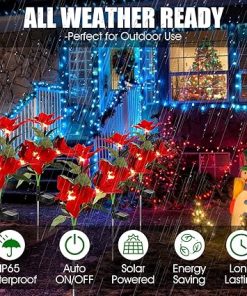 12 Pcs Solar Poinsettia Stakes Lights for Garden Pathway Decor 2