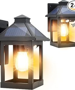 2 Pack Solar Wall Lanterns Outdoor Motion Sensor LED Dusk to Dawn