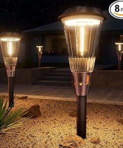 Bright Solar Pathway Lights 8 Pack Waterproof Auto On/Off for Garden