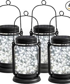 4 Pack Solar Lantern Lights Vintage Glass Mason Jar Outdoor Decor