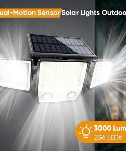 Solar Motion Sensor Outdoor Lights 3000LM Waterproof LED Flood Light 2