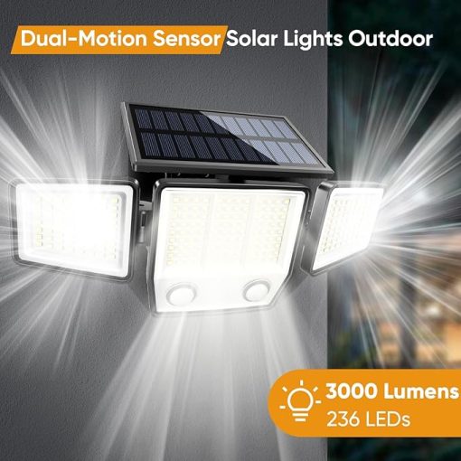 Solar Motion Sensor Outdoor Lights 3000LM Waterproof LED Flood Light - Image 2