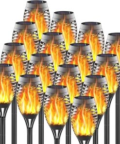 16 Pack Mini Solar Torch Lights with Flickering Flames for Outdoor Use