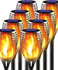 12 Pack Solar Torch Lights with Flickering Flame for Outdoor Decor