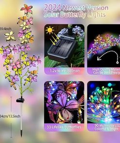 Solar Garden Lights Outdoor, Waterproof Solar Butterfly Lights 4 Pack Willow Vine Light with 80 LED 33 Butterfly Colorful Lighting for Garden Yard Lawn Outdoor Decor, Gift for Mom Women Mother’s Day 2