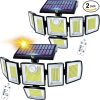 Solar Flood Lights Outdoor 496LEDs 3500LM 6 Heads IP65 Security 2 Pack