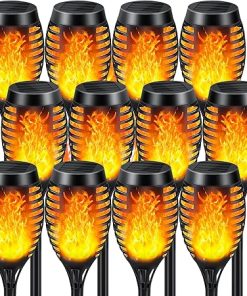 12 Pack Solar Torch Lights with Flickering Flame for Outdoor Use