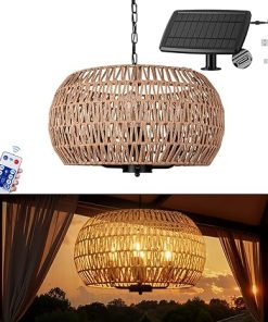 Outdoor Solar Chandelier 4 Light Rattan Waterproof Hanging Lights